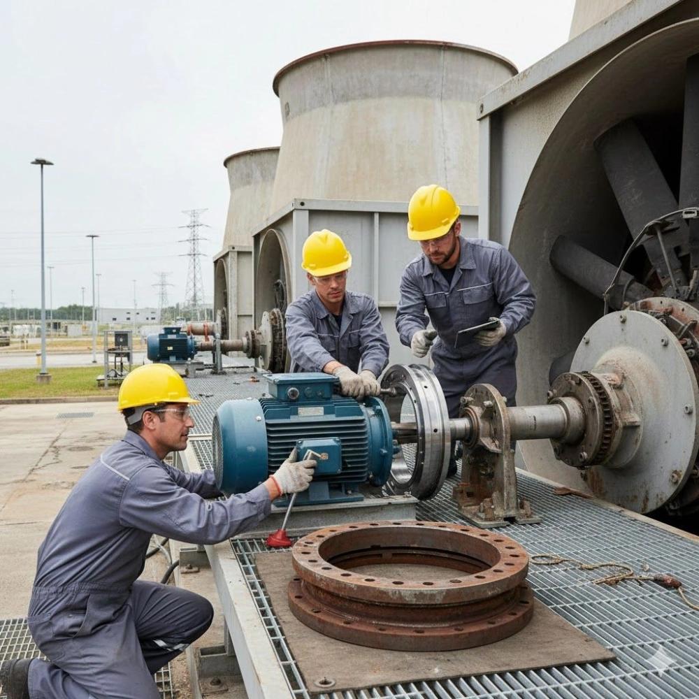 Cooling tower fan motor gearbox coupling maintenance Cooling tower fan motor gearbox coupling maintenance