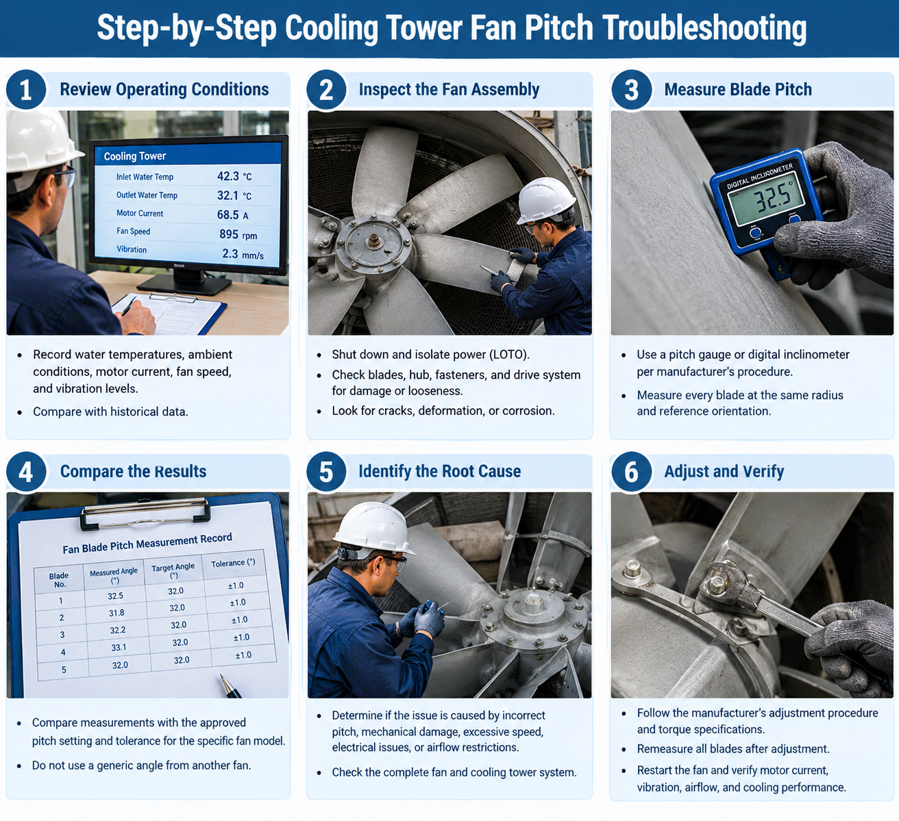Cooling Tower Fan Blade Pitch Adjustment A Troubleshooting Guide Ventilator til køletårn Justering af knivhøjde En fejlfindingsvejledning